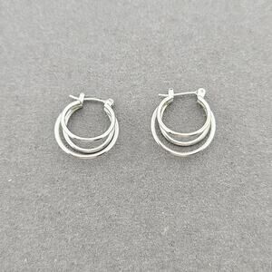 Silver Tone Layered Hoop Earrings Small 3/4in Dainty Elevated Basic Everyday